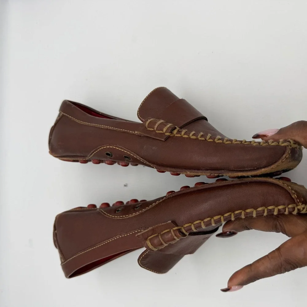 Cole Haan Country Vintage Women's Brown Leather Driving Square Toe Loafers 8.5AA